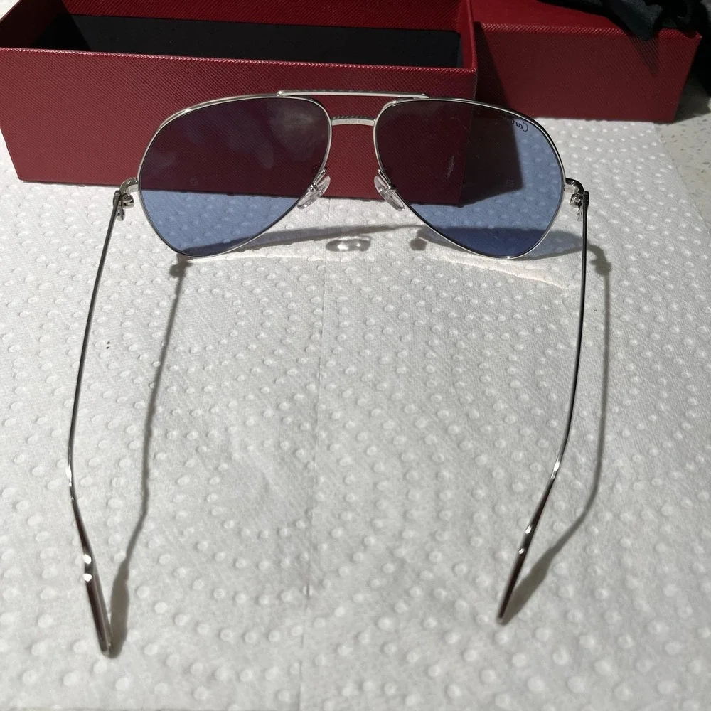 Cartier Sunglasses Mens Silver Blue Aviator Metal CT0110S 006 Made In France